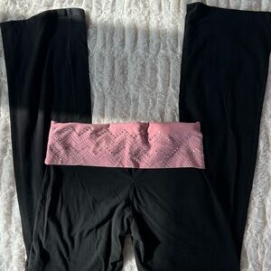 Y2K Vintage VS Pink Low Rise Foldover Flare Yoga Pants Pink Bling Bedazzled